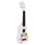 Ukulele drvena gitara za decu sa 4 najlonske žice i trzalicom bela– ECOTOYS