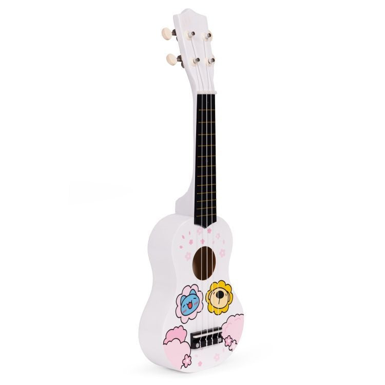 Ukulele drvena gitara za decu sa 4 najlonske žice i trzalicom bela– ECOTOYS