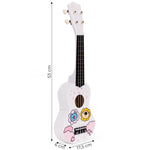 Ukulele drvena gitara za decu sa 4 najlonske žice i trzalicom bela– ECOTOYS
