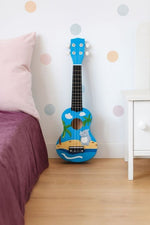 Ukulele drvena gitara za decu sa 4 najlonske žice i trzalicom plava – ECOTOYS