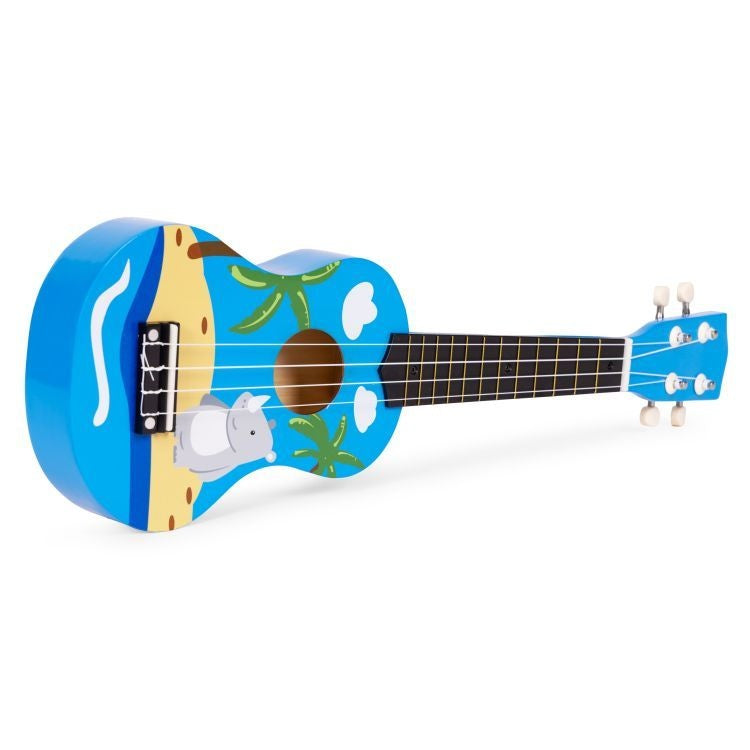Ukulele drvena gitara za decu sa 4 najlonske žice i trzalicom plava – ECOTOYS