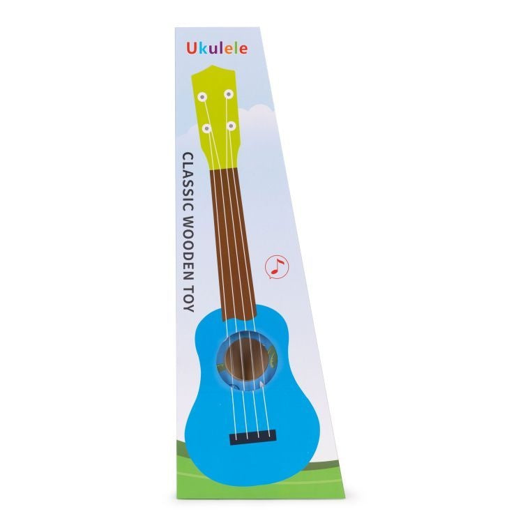 Ukulele drvena gitara za decu sa 4 najlonske žice i trzalicom plava – ECOTOYS