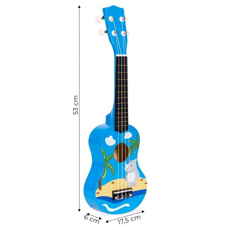 Ukulele drvena gitara za decu sa 4 najlonske žice i trzalicom plava – ECOTOYS