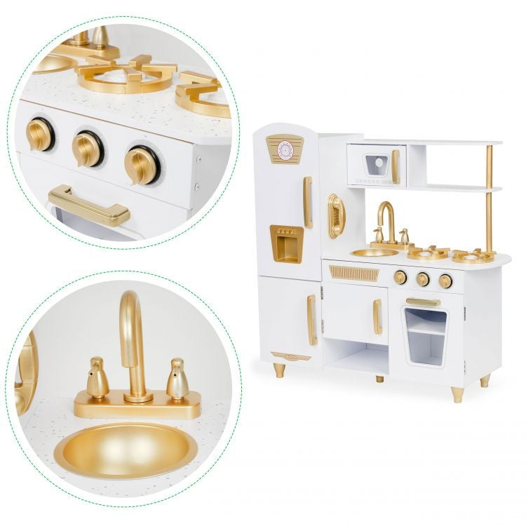 Velika drvena kuhinja za decu white and gold