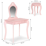 Veliki drveni sto za šminkanje za devojčice sa ogledalom, Pink, ECOTOYS