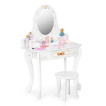 Veliki drveni toaletni sto za decu sa ogledalom i roze dodacima, ECOTOYS
